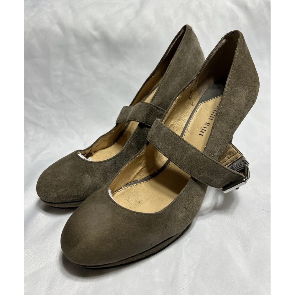 GIANNI BINI Tan Nubuck Suede Leather Mary Jane Platform Heels Size 9‎
